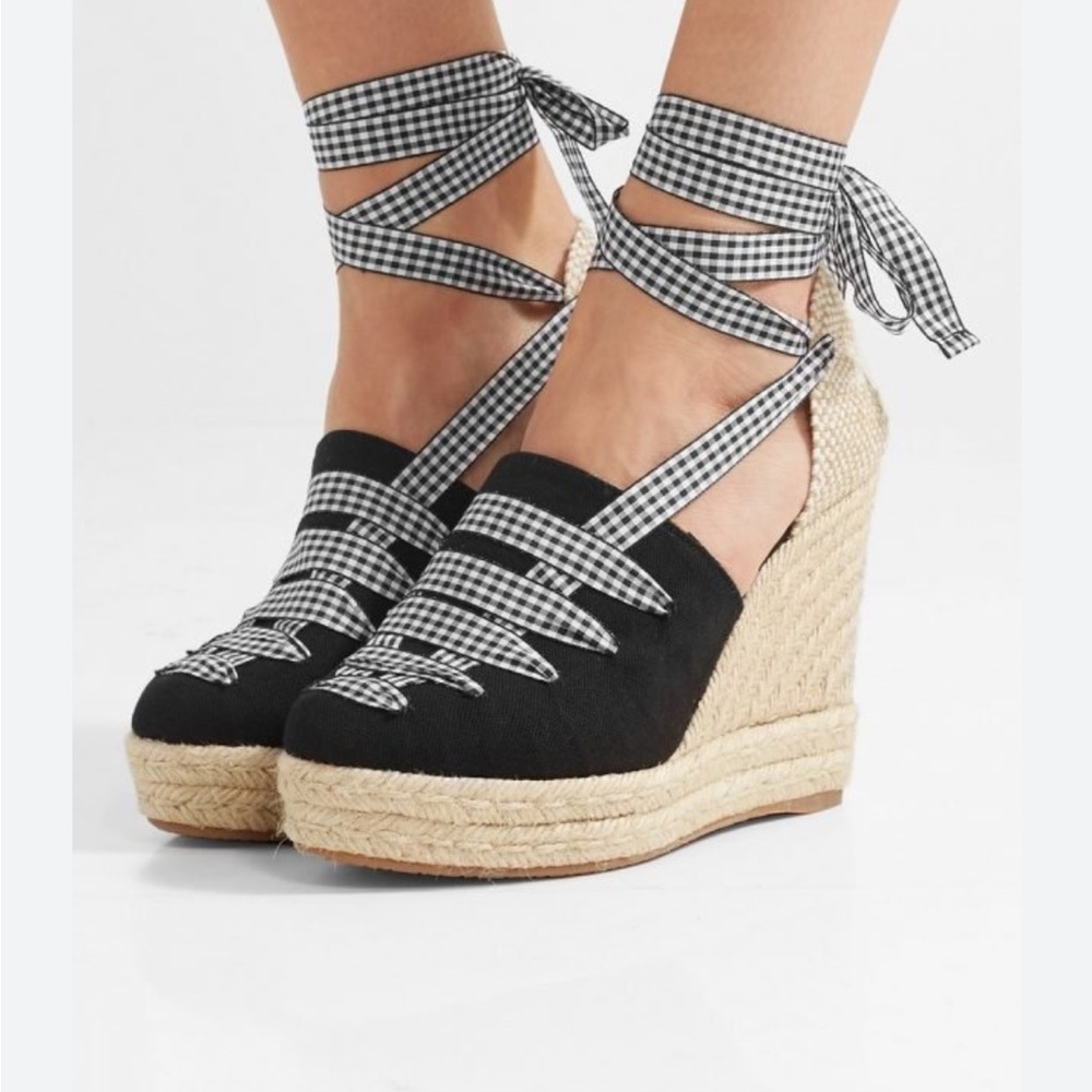 Castañer - Black and White Gingham Wedge Espadrilles